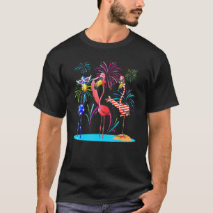 Flamingos Party US-Flagge mit Glass Feuerwerk Juli T-Shirt