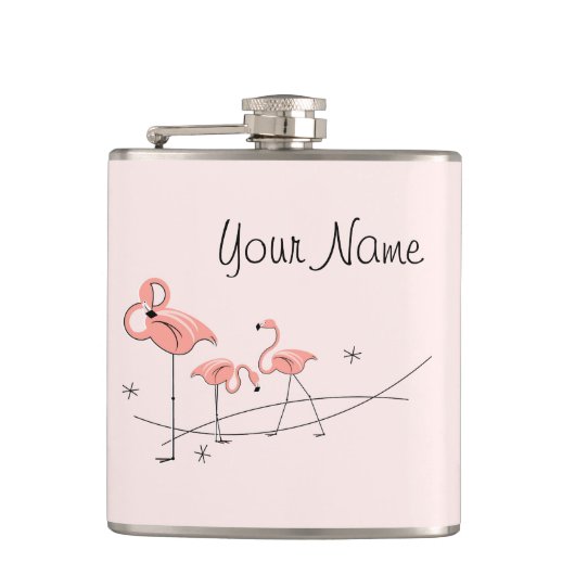 Flamingos Pink Trio Name umhüllte Flasche Flachmann (Vorderseite)