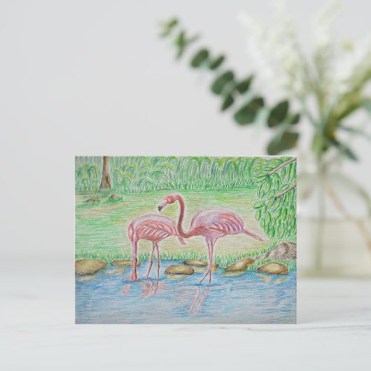 Flamingos Postkarte (Stehend Vorderseite)