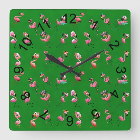 Flamingos Quadratische Wanduhr (Vorderseite)