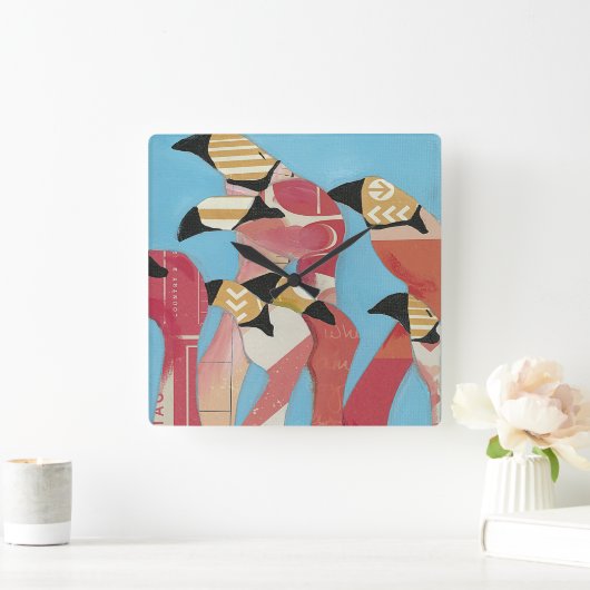 Flamingos Quadratische Wanduhr (Zuhause)