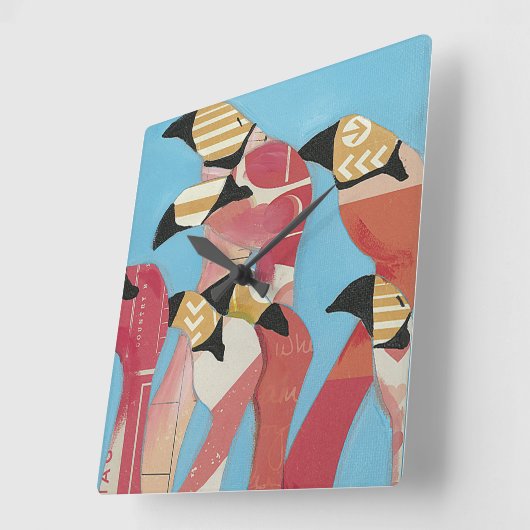 Flamingos Quadratische Wanduhr (Winkel)