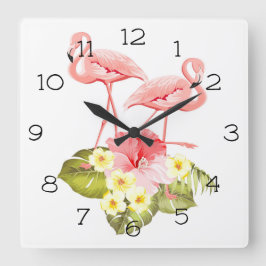 Flamingos Quadratische Wanduhr