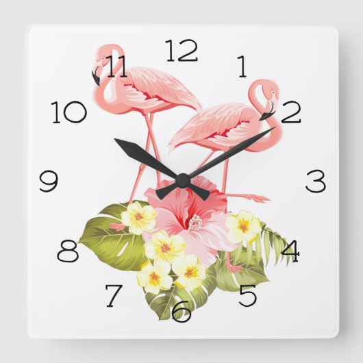 Flamingos Quadratische Wanduhr (Vorderseite)