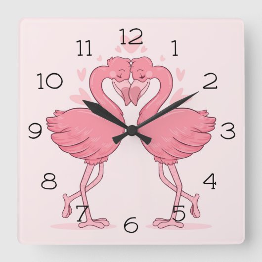 Flamingos Quadratische Wanduhr (Vorderseite)