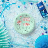 Flamingos Retro Green Happy Birthday Pappteller (Party)