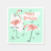 Flamingos Retro Green Happy Birthday Serviette (Vorderseite)