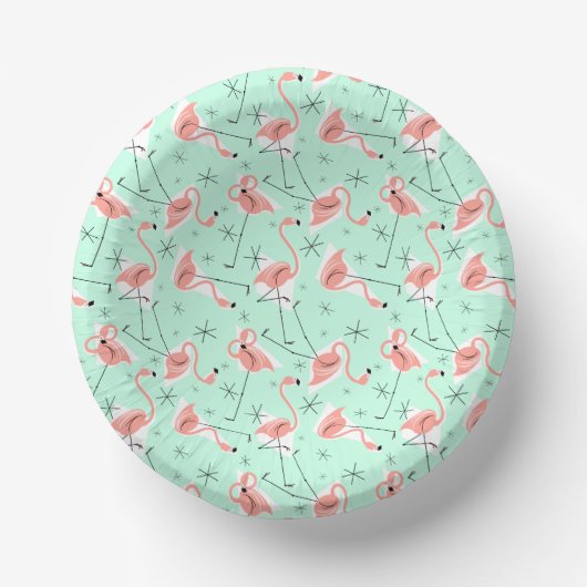 Flamingos Retro Green Multi Pappteller (Vorderseite)