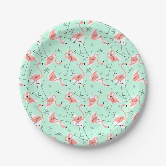 Flamingos Retro Green Multi Pappteller (Vorderseite)
