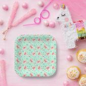 Flamingos Retro Green Multi quadro Pappteller (Party)