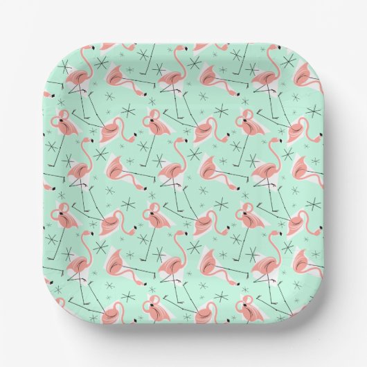Flamingos Retro Green Multi quadro Pappteller (Vorderseite)