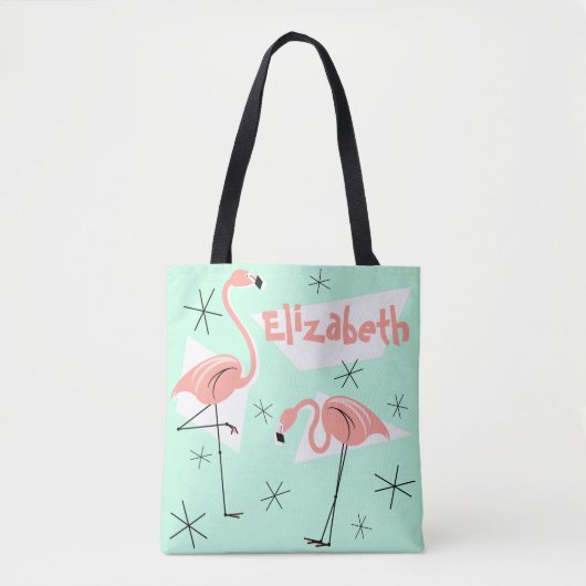Flamingos Retro Green Name überall über Multi-Back Tasche (Vorderseite)
