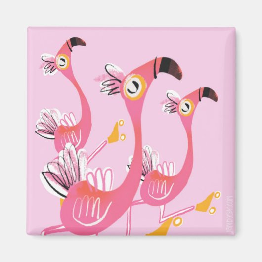 Flamingos Roller Skaten Magnet (Vorne)