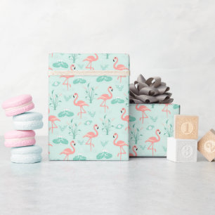 Flamingos Rosa Grün Tropische Vögel Geschenkpapier