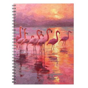 Flamingos Rosa Sonnenuntergang Wasserspiegelung Ar Notizblock