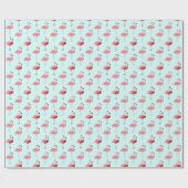 Flamingos Santa Flamingo Pattern Blue Christmas Geschenkpapier (Flach)