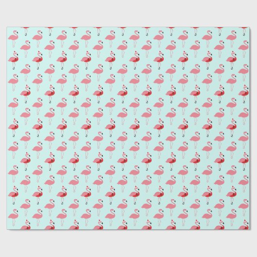 Flamingos Santa Flamingo Pattern Blue Christmas Geschenkpapier (Flach)