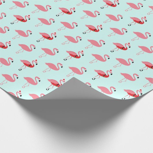Flamingos Santa Flamingo Pattern Blue Christmas Geschenkpapier (Ecke)