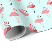 Flamingos Santa Flamingo Pattern Blue Christmas Geschenkpapier (Rolleneckpunkt)