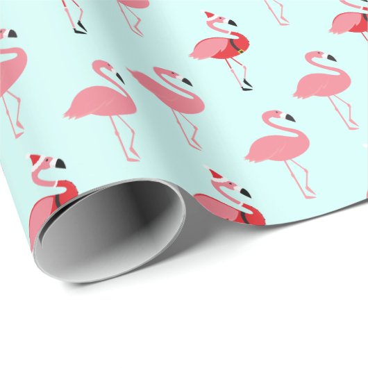 Flamingos Santa Flamingo Pattern Blue Christmas Geschenkpapier (Rolleneckpunkt)