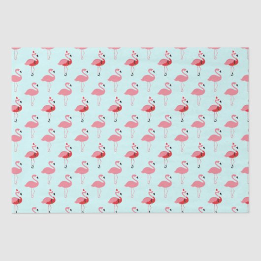 Flamingos Santa Flamingo Pattern Blue Christmas Seidenpapier (Vorderseite)