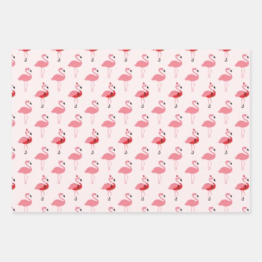 Flamingos Santa Pink Flamingo Muster Weihnachtskri Geschenkpapier Set (Vorderseite)
