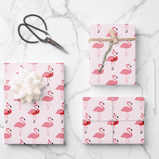 Flamingos Santa Pink Flamingo Muster Weihnachtskri Geschenkpapier Set (Vorderseite)