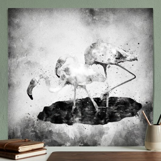 Flamingos Schwarz und Weiß Poster
