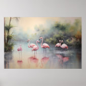 Flamingos Seascape Dschungel Wasserfarbe Printwerb Poster (Vorne)