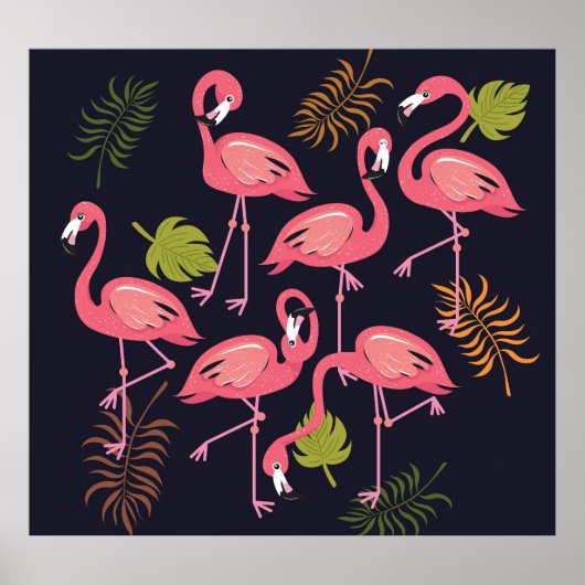 Flamingos Set, Tropenvogel Vintag. Poster (Vorne)
