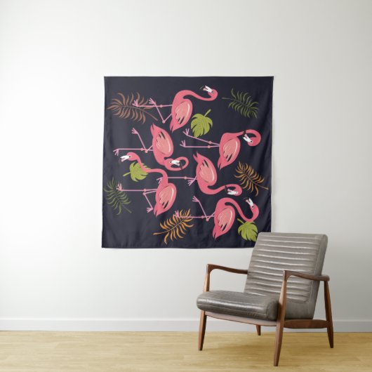 Flamingos Set, Tropenvogel Vintag. Wandteppich (Beispiel (Horizontal))