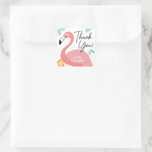 Flamingos & Spaß Tropischer Geburtstag Danke Favor Quadratischer Aufkleber