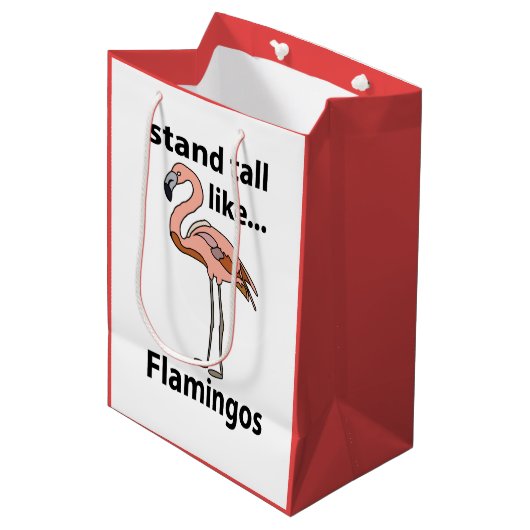 Flamingos Stand groß wie Flamingos Flamingos Flami Mittlere Geschenktüte (Vorderseite Schrägansicht)