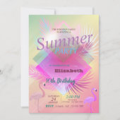 Flamingos Summer Pool Ombre Birthday Party Einladung (Vorderseite)