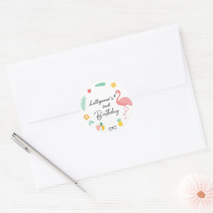 Flamingos Süße Tropische Geburtstagsfeier, Umschla Runder Aufkleber