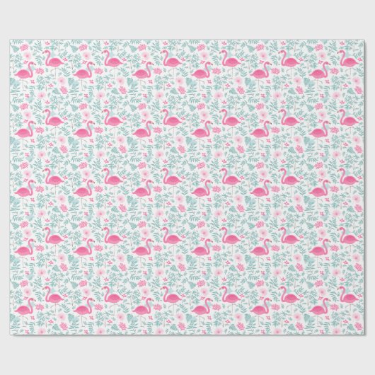 Flamingos & Tropical Blume Illustrationsmuster Geschenkpapier (Flach)