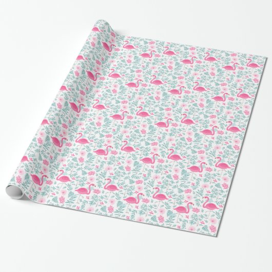 Flamingos & Tropical Blume Illustrationsmuster Geschenkpapier (Ungerollt)