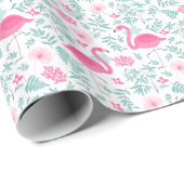 Flamingos & Tropical Blume Illustrationsmuster Geschenkpapier (Rolleneckpunkt)