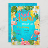 Flamingos Tropical Blume Pool Geburtstagsparty Einladung (Vorne/Hinten)