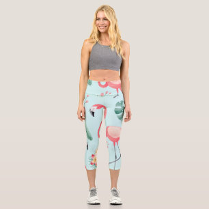 Flamingos Tropical Blume Wasserfarbenes Muster Capri Leggings
