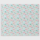 Flamingos Tropical Blume Wasserfarbenes Muster Geschenkpapier (Flach)