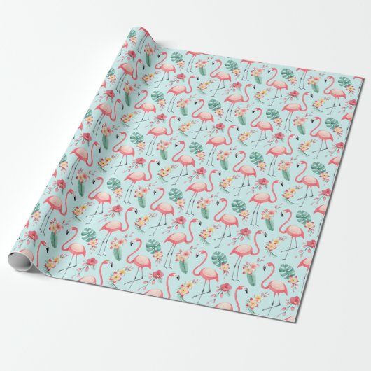 Flamingos Tropical Blume Wasserfarbenes Muster Geschenkpapier (Ungerollt)