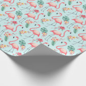 Flamingos Tropical Blume Wasserfarbenes Muster Geschenkpapier (Ecke)