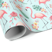 Flamingos Tropical Blume Wasserfarbenes Muster Geschenkpapier (Rolleneckpunkt)