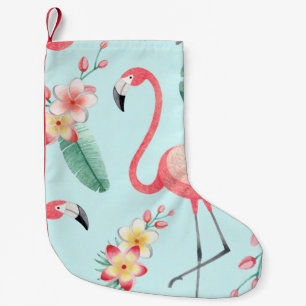 Flamingos Tropical Blume Wasserfarbenes Muster Kleiner Weihnachtsstrumpf