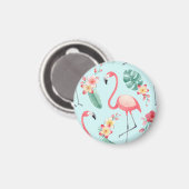 Flamingos Tropical Blume Wasserfarbenes Muster Magnet (Vorderseite/Rückseite)
