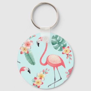 Flamingos Tropical Blume Wasserfarbenes Muster Schlüsselanhänger