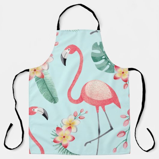 Flamingos Tropical Blume Wasserfarbenes Muster Schürze (Vorderseite)