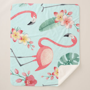 Flamingos Tropical Blume Wasserfarbenes Muster Sherpadecke