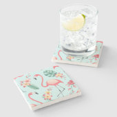Flamingos Tropical Blume Wasserfarbenes Muster Steinuntersetzer (Seitenansicht)